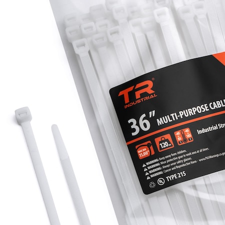 Tr Industrial Cable Tie, 36 in L, Natural, Nylon 6/6, 120 lb Strength, 50 PK TR88307N